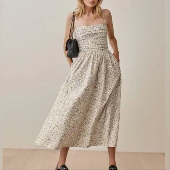 REFORMATION Lissa Maxi Dress Pixie Floral Cream Blue size 6 NWT